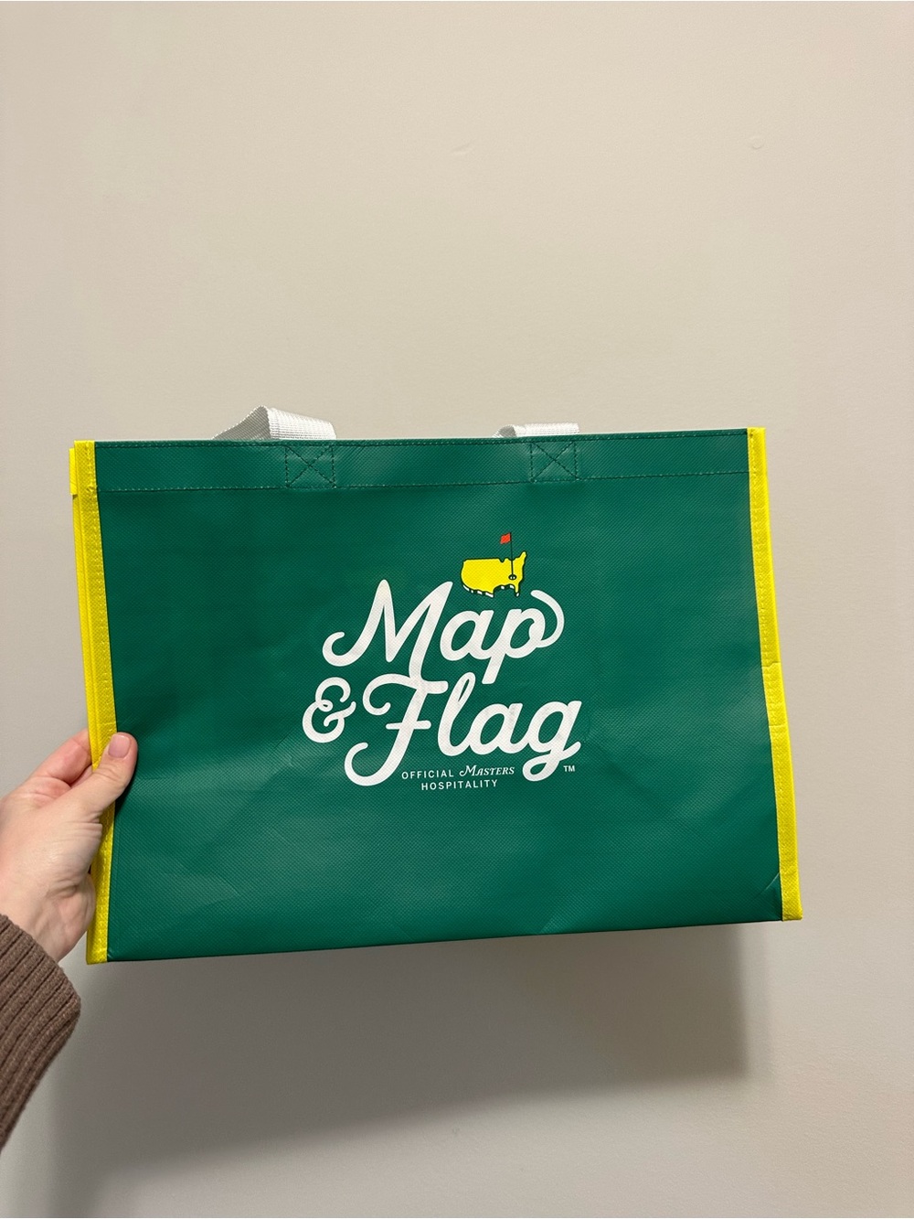 Masters Map & Flag Green Tote Bag with Yellow Trim